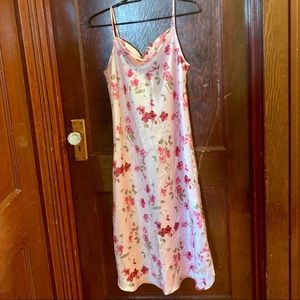 Pink floral vintage women’s cowl neck satin dress